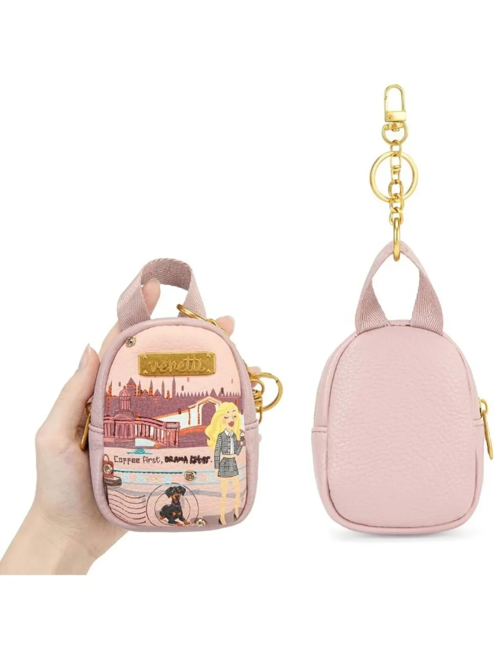 Cityscape Illustration Coin Pouch Keychain | Cute Change Purse for Coins